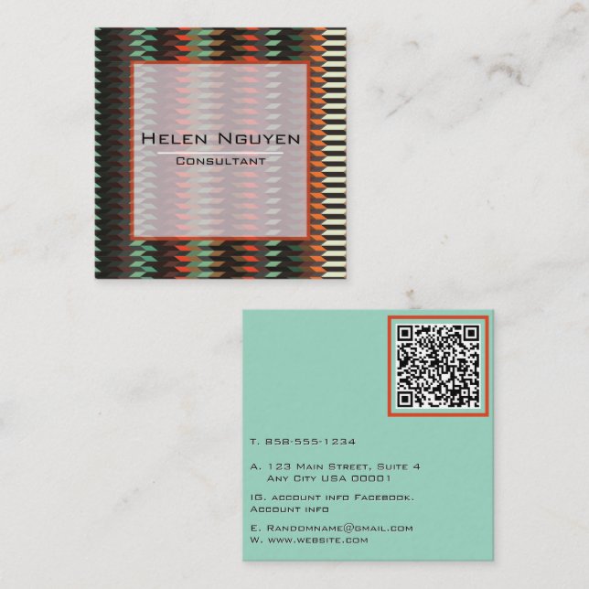 Gewebtes geometrisches Muster QR-Code Modern  Quadratische Visitenkarte (Vorne/Hinten)