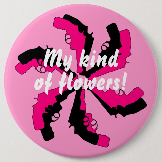 Gewehr-Blumen-Rosa-Schwarzes weiblich Button (Vorderseite)