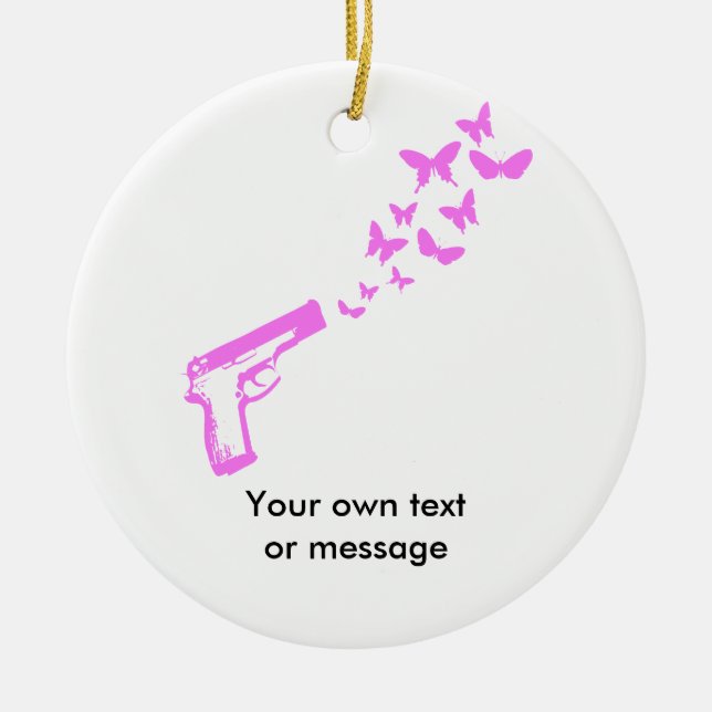Gewehr-Schmetterlings-Rosa Keramik Ornament (Vorne)