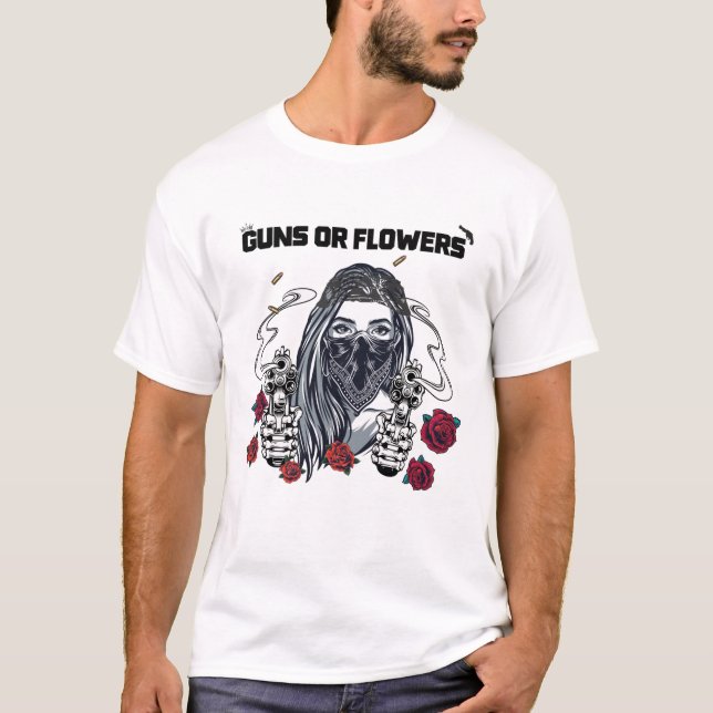 Gewehre oder Blume, Blütenschüttelkugel T-Shirt (Vorderseite)