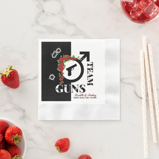 Gewehre oder Rose Gender Reveal Baby Shower Team G Serviette (Beispiel)