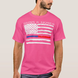 Gewehre Schläuche Thin Blue Red Line Polizei Feuer T-Shirt