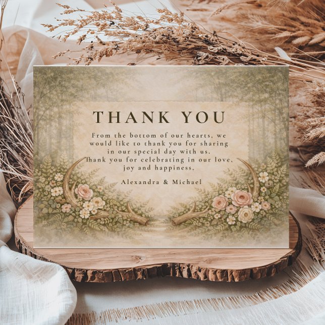 Geweih Floral Boho Hochzeit Dankeskarte (Von Creator hochgeladen)