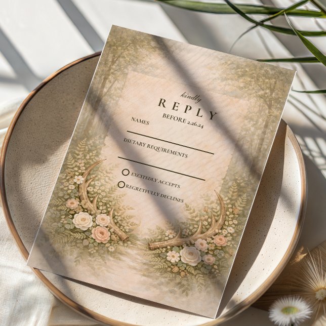 Geweih Floral Boho Hochzeit RSVP Karte (Von Creator hochgeladen)