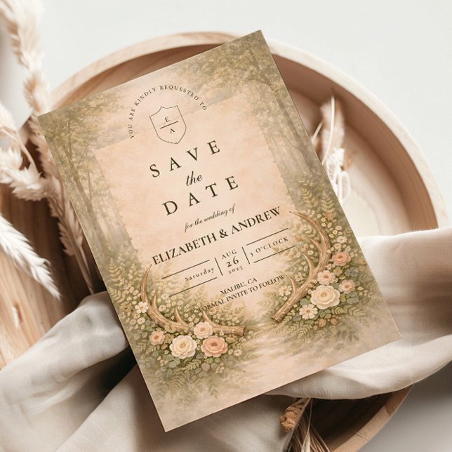 Geweih Floral Boho Hochzeit Save The Date (Von Creator hochgeladen)