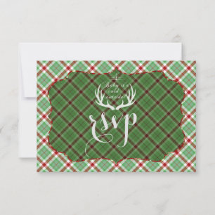 Geweih Rot Grün Kariert Hochzeit RSVP Karte