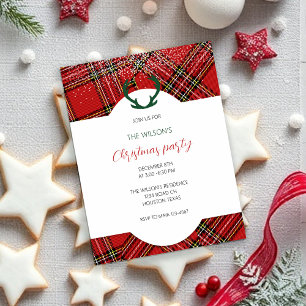 Geweih Rustik Rot Tartan Muster Postkarte