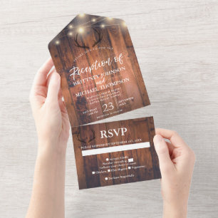 Geweih Rustikale Lichterkette Hochzeitsempfang All In One Einladung