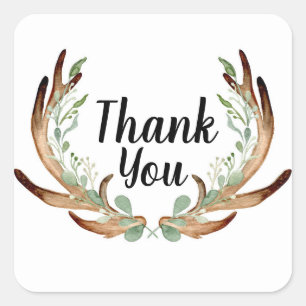 Geweih und Rebe Aquarell Danke Quadratischer Aufkleber