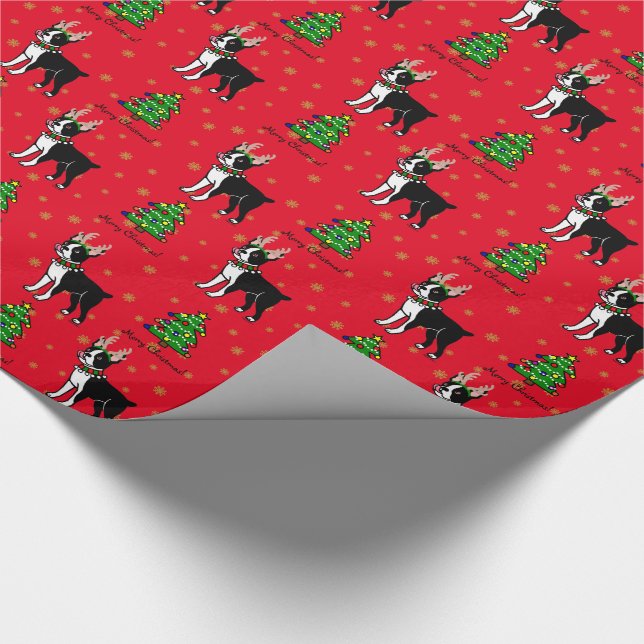Geweih-WeihnachtsPackpapier Bostons Terrier Geschenkpapier (Ecke)