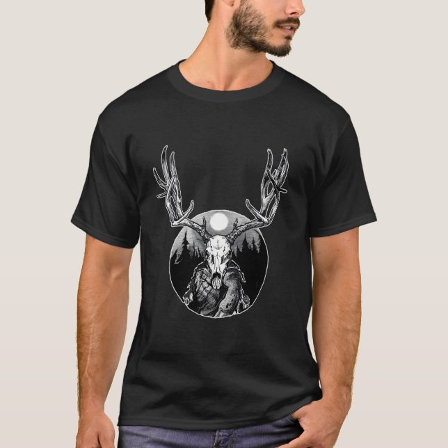 Geweihter Elchschädel Herr Der Wälder Waldgeist W T-Shirt (Vorderseite)