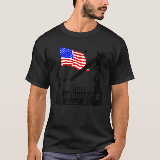 Gewerkschaft Ironworker Local 40 NYC American Flag T-Shirt (Vorderseite)