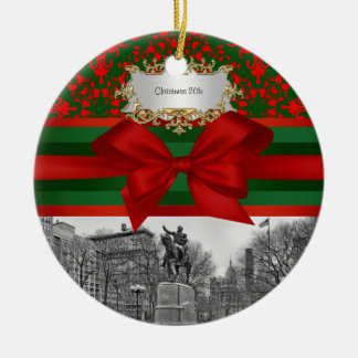 Gewerkschaft Square Park Winter NYC Xmas Damask #2 Keramik Ornament