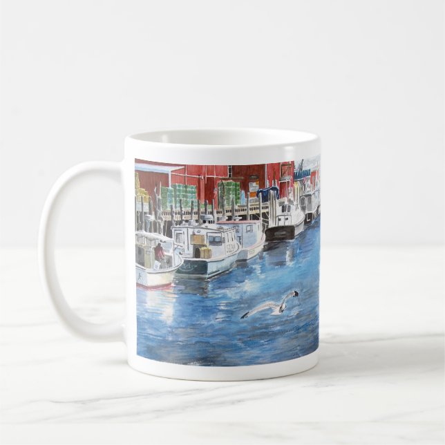 Gewerkschaft Wharf Portland, Maine Watercolor Kaffeetasse (Links)
