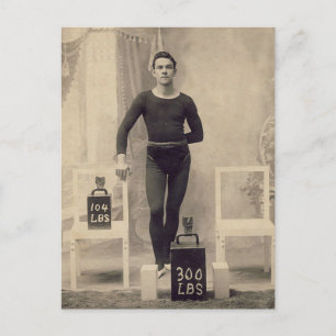 Gewichtheber im Retrolook Postkarte