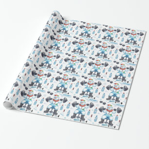 Gewichtheber-Schneemann bleibt fit Geschenkpapier