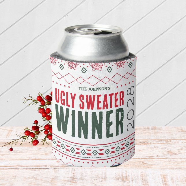 Gewinner des Ugly Sweater Contest Dosenkühler (Ugly Christmas Sweater Holiday Competition Contest Prize Can Cooler for the Winner )