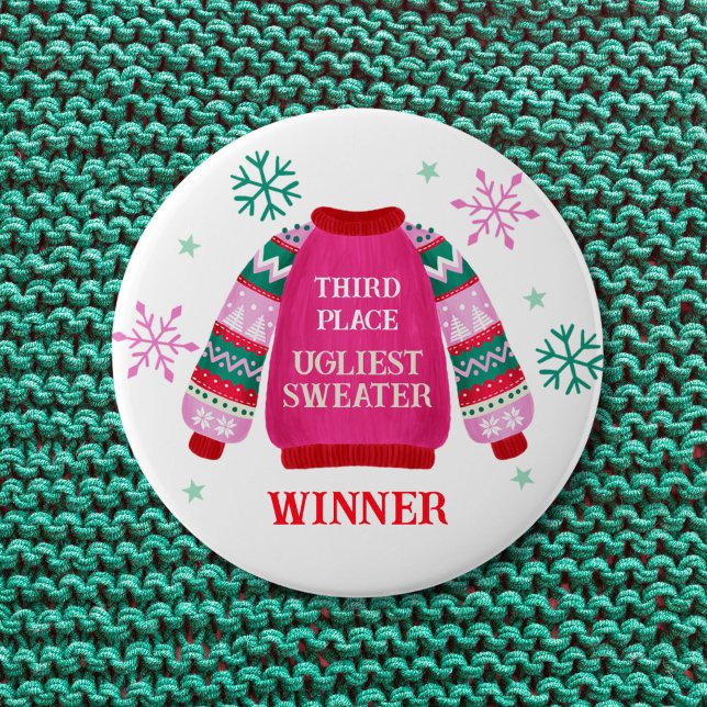 Gewinner des Ugly Sweater Contest Prize Button (3rd Place Ugly Sweater Contest Prize Winner Button)