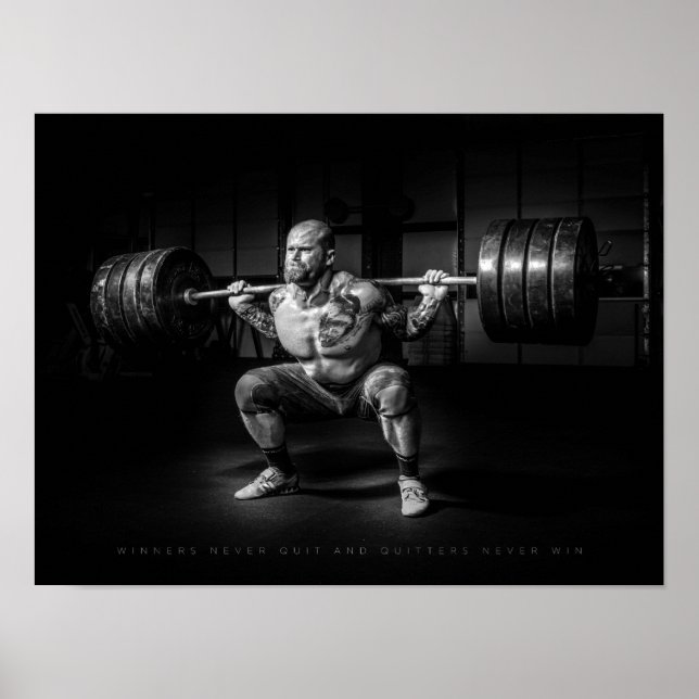 Gewinner geben nie auf | Motivierend Fitnessraum Poster (Vorne)