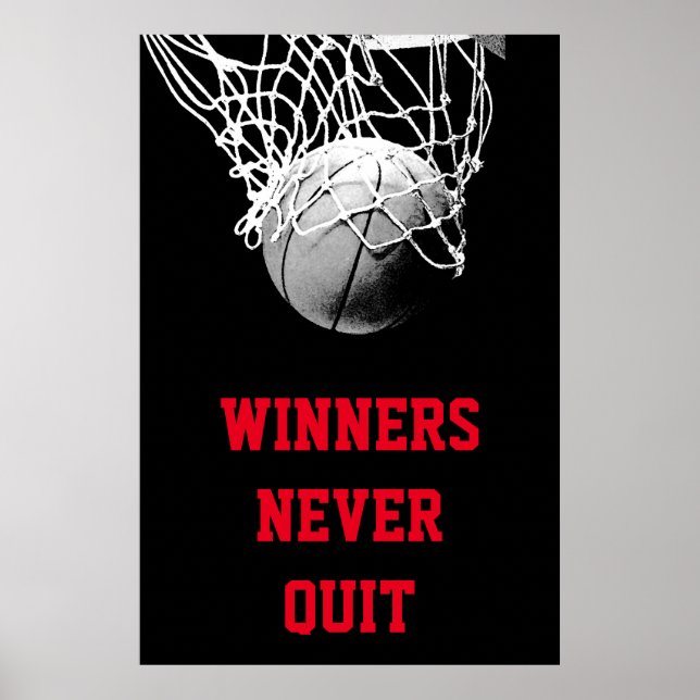 Gewinner geben nie das Erreichen von Basketball-Po Poster (Vorne)