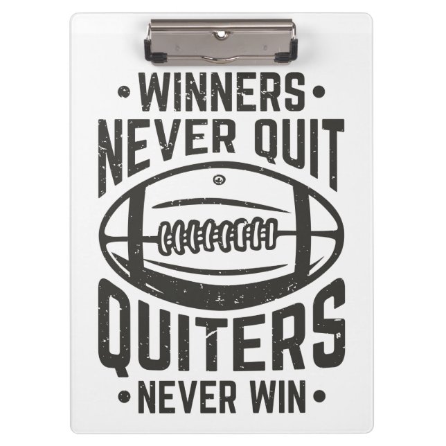 Gewinner geben nie mit dem Angebot auf Klemmbrett (Vorderseite)