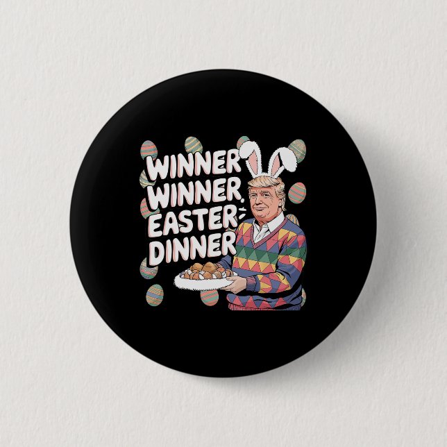 Gewinner Ostermenü Trump Hase Eier Jagd Glücklich  Button (Vorderseite)