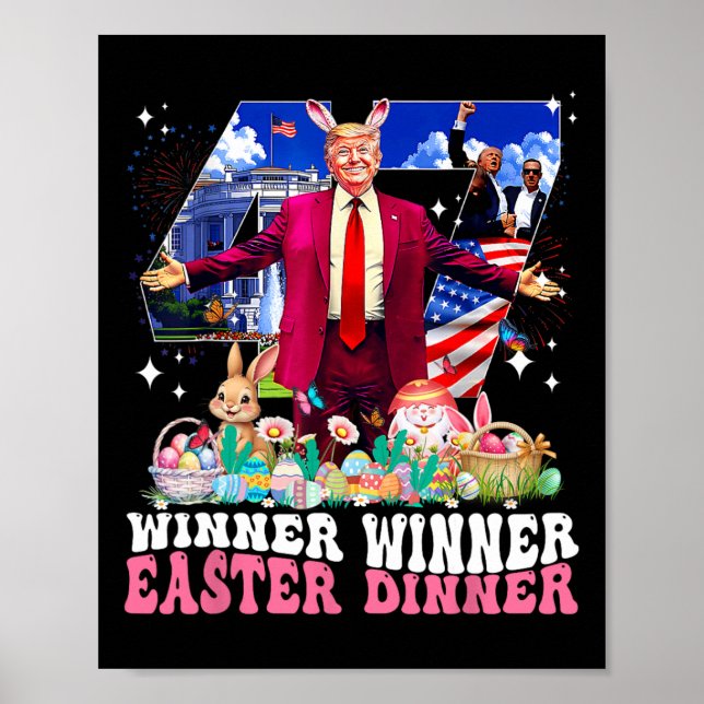 Gewinner Ostern Abendessen Trump Hase Jagd Eier Gl Poster (Vorne)