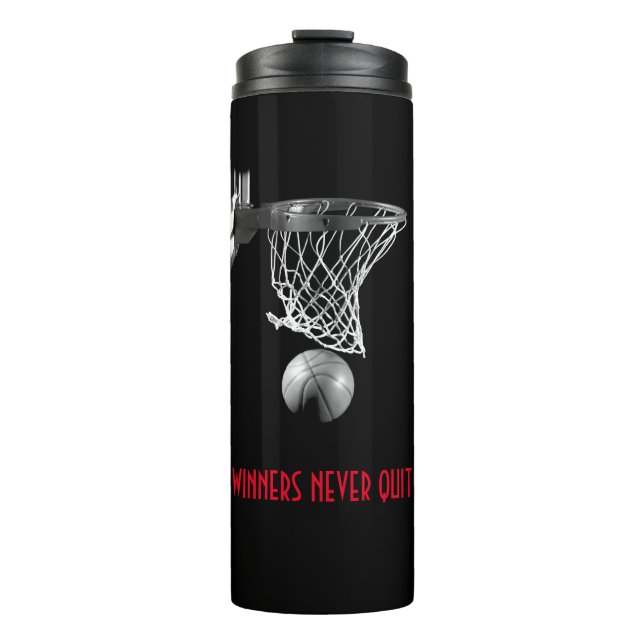 Gewinner verlassen nie Basketball Thermosbecher (Vorderseite)