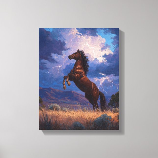 Gewitter Aufbäumendes Pferd Kraft Kunst Leinwanddruck (Vorderseite)