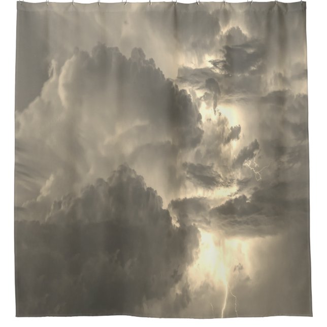Gewitter Blitze des Blitzes Gray Sky Duschvorhang (Vorderseite)