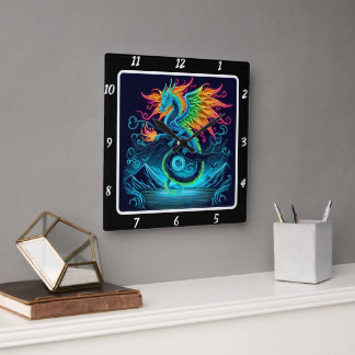 Gewitter Neon Dragon Surge Quadratische Wanduhr