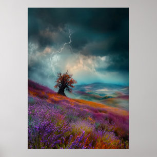 Gewitter über Lavendelfelder - Dramatisch Poster