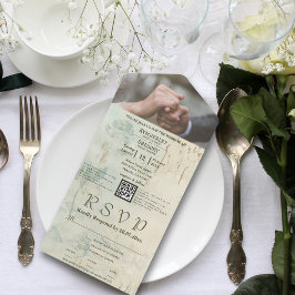 Gewitterte Textur mit floralen Hinten QR Code Foto All In One Einladung