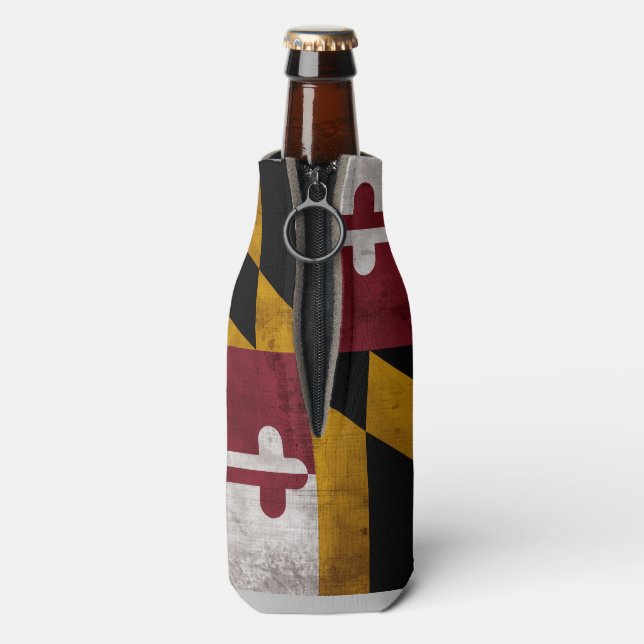 Gewitterte Vintage Maryland-Staatsflagge Flaschenkühler (Flasche Rückseite)