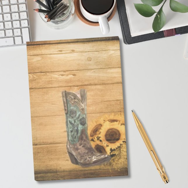 Gewitterter Western Country Sonnenblume Cowboy Sti Post-it Klebezettel (Weathered Western Country sunflower cowboy boot Post-it Notes)