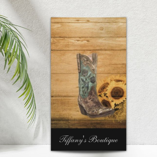 Gewitterter Western Country Sonnenblume Cowboy Sti Visitenkarte (Weathered Western Country sunflower cowboy boot Business Card)