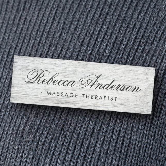 Gewittertes, graues Holzkörnchen Namenschild (Weathered gray barn wood grain chic script name tag)