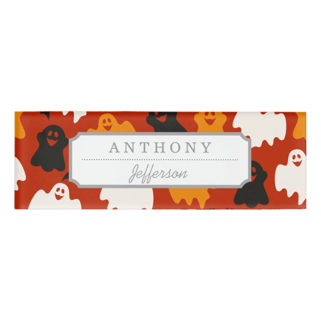 Gewittertes und Spookes Halloween-Geistermuster au Namenschild (Vorderseite)