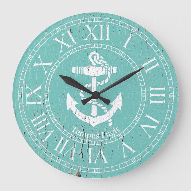 Gewogener weißer Anker personalisieren Große Wanduhr (Vorderseite)