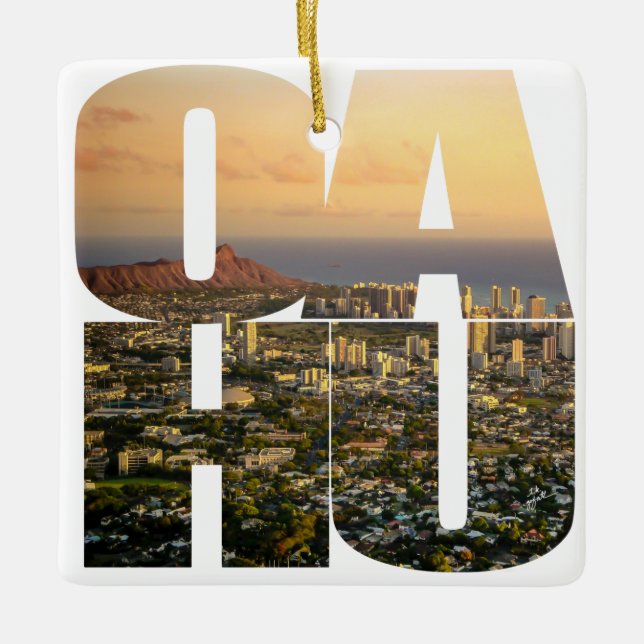 Gewohnheit 2 versah Weihnachten Foto-Oahus Hawaii Keramikornament (Vorderseite)