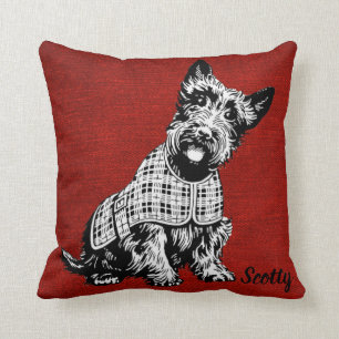 Gewohnheit. Scotty Hund, auf rotem Hintergrund Kissen