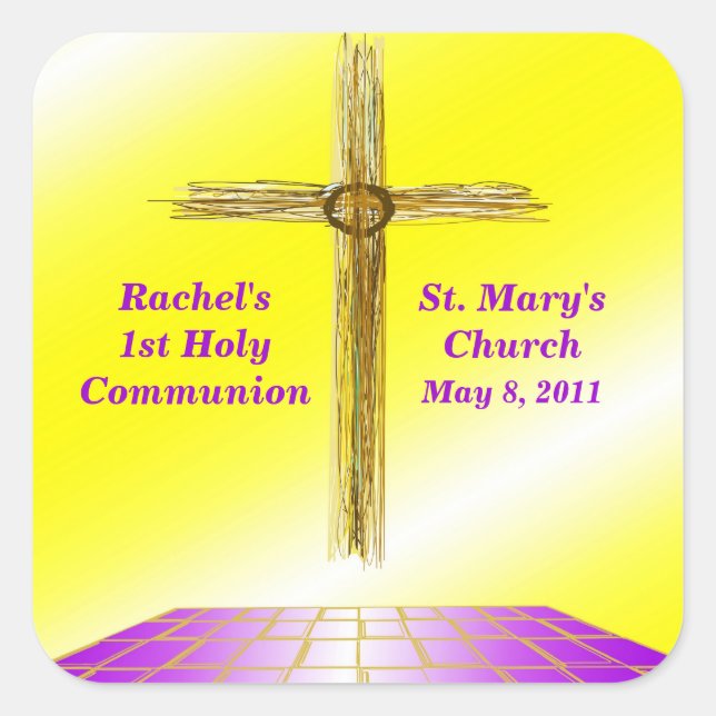 Gewohnheits-1. Kommunions-Aufkleber Quadratischer Aufkleber (Vorderseite)