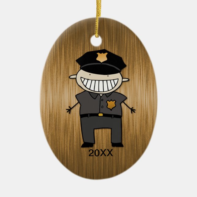 Gewohnheits-datierter Polizei-Offizier-Cartoon Keramik Ornament (Vorne)
