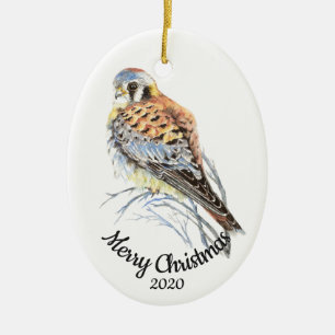 Gewohnheits-datierter WeihnachtsAquarellKestrel, Keramikornament