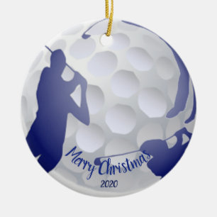 Gewohnheits-datiertes Weihnachtsgolf spielender Keramikornament