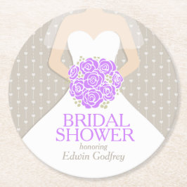 Gewohnheits-Untersetzer des Brautparty lila weiße Runder Pappuntersetzer