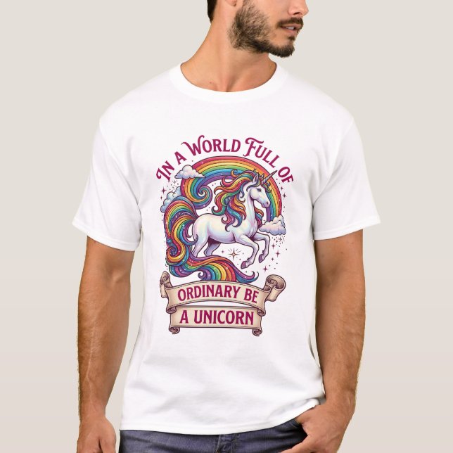 Gewöhnlich Sei Einhorn Regenbogen Sterne T-Shirt (Vorderseite)