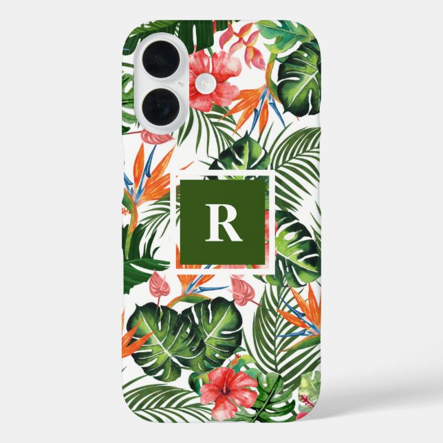 Gewohnte Mit Monogramm tropische Muster Grün Case-Mate iPhone Hülle (Rückseite)