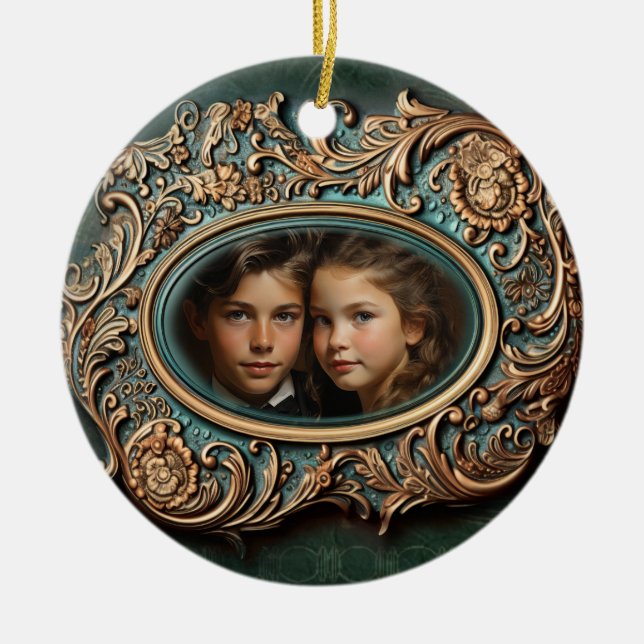 Gewohnte, Verzierte, familiäre Foto Weihnachtsschm Keramik Ornament (Vorne)