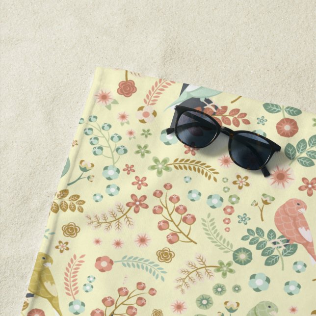 Gewohnte Vögel und Zweige Gelb Strandtuch (Beispiel)